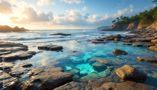 Obraz Tranquil Coastal Serenity: Sunlit Ocean Pool