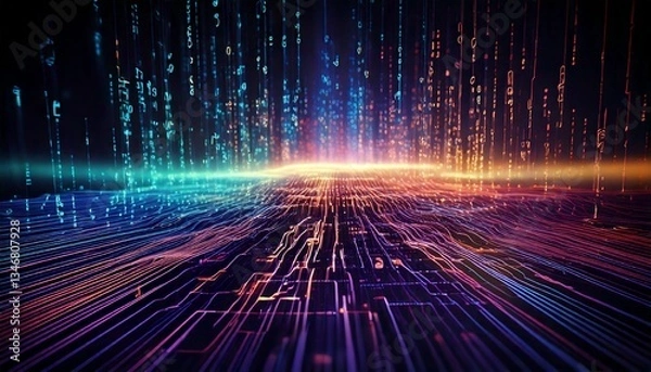 Fototapeta Glowing Wave Lines – Abstract waves drawn in glowing lines, evoking the movement of water