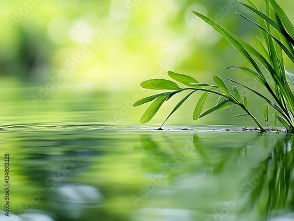 Fototapeta Serene Aquatic Plants Reflecting in Calm Water