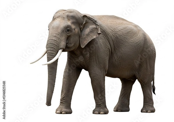 Fototapeta 白い背景、穏やかな表情の雄大な象。力強く優しい存在感。