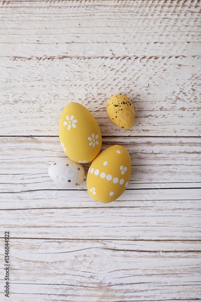 Obraz yellow easter eggs on rustic wooden background