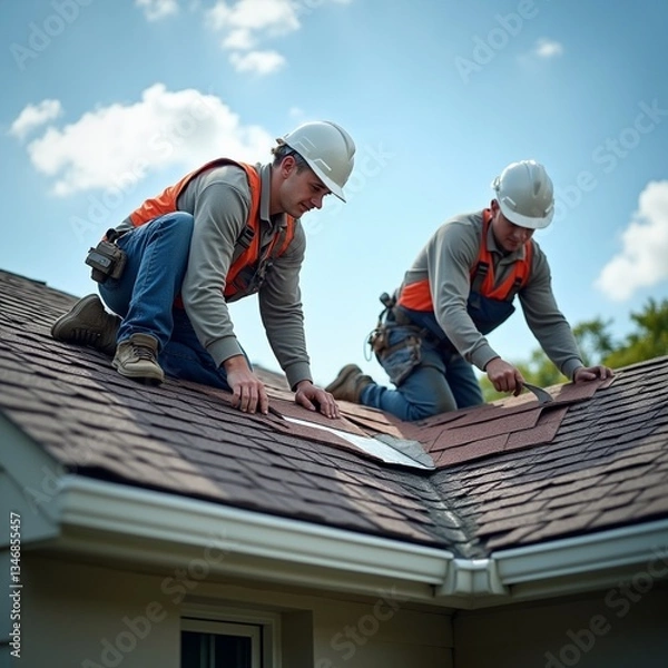 Obraz workers on roof