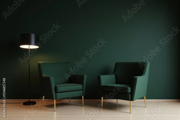 Fototapeta green chair sitting in front of a green wall