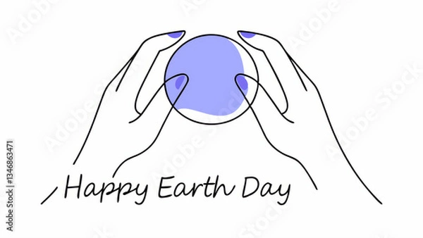 Obraz Happy Earth day Environment day Two hands holding Planet Earth minimal line art banner poster illustration with lettering of Happy Earth Day poster banner 