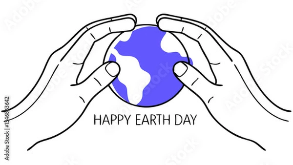 Obraz Happy Earth day Environment day Two hands holding Planet Earth minimal line art banner poster illustration with lettering of Happy Earth Day poster banner 