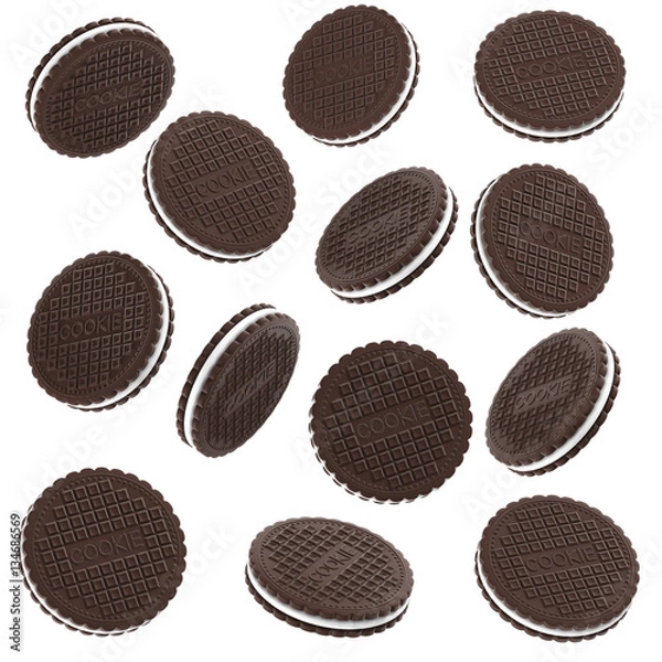 Fototapeta Chocolate Cookies Isolated on White Background