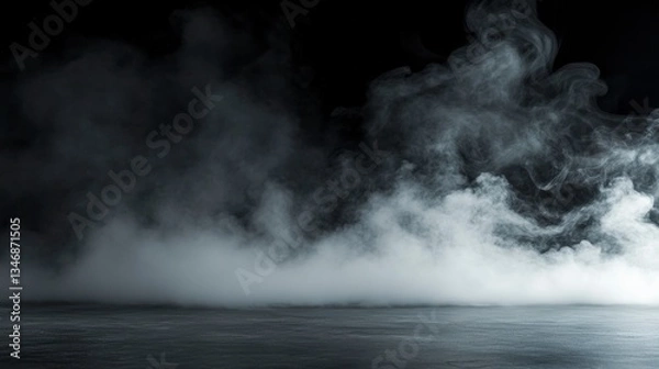 Fototapeta Smoky studio backdrop, dark scene, product display, photo shoot