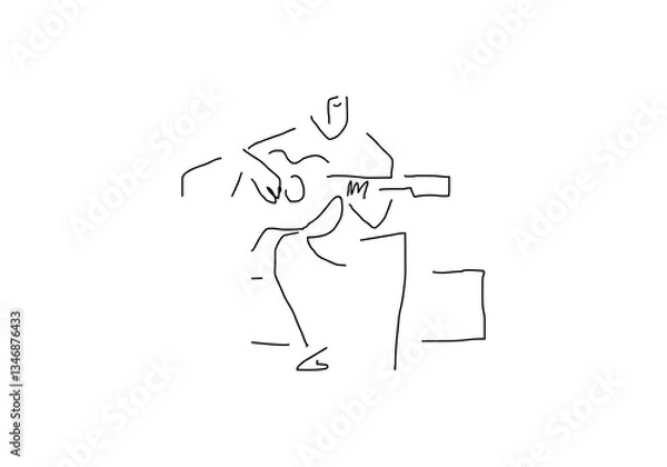 Fototapeta line art illustration of a person playing the guitar
