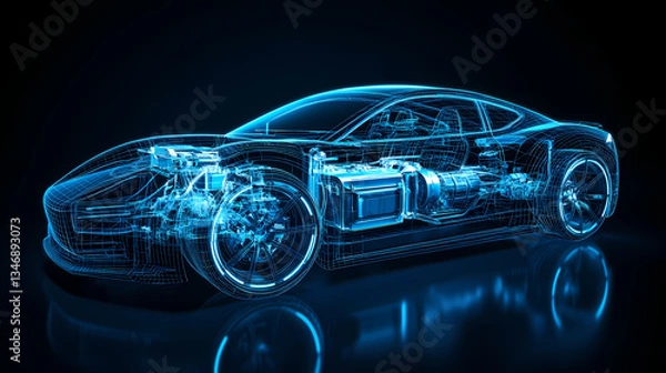 Obraz Electric Car's Blueprint: A detailed blueprint of an electric car, showcasing its cutting-edge technology with a sleek and futuristic design.