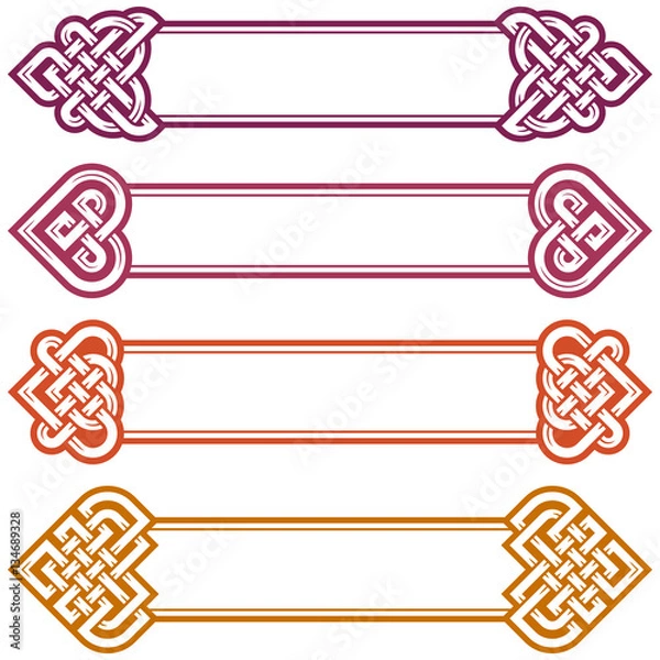 Obraz Vector Irish Frame set. Design elements of Celtic Knot in the shape of Heart. Medieval Art isolated on white background