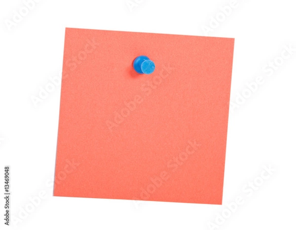 Fototapeta Red reminder note with blue pin