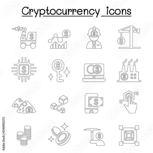 Fototapeta Cryptocurrency , Blockchain & ICO icon set