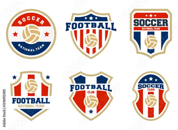 Obraz Soccer or football club logo sign badge templates bundle. Modern football logo with shield background vector design collection