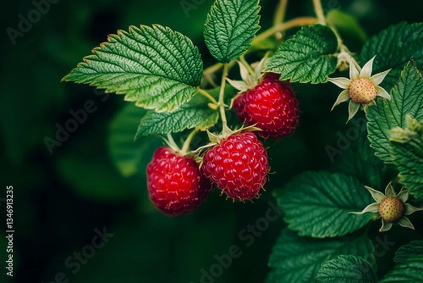 Obraz Ripe raspberries on the bush