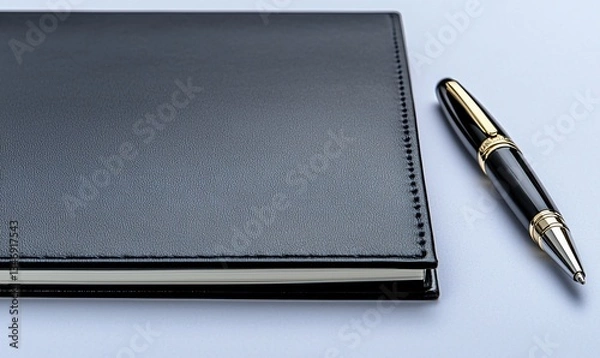 Fototapeta Black leather journal and pen
