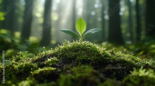 Obraz Sprout emerging from forest moss