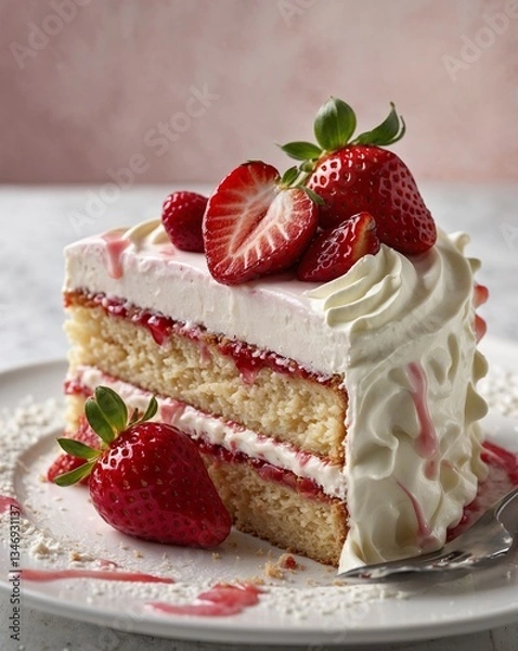 Fototapeta Part de Gâteau aux fraises et chantilly