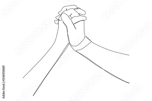 Fototapeta continuous one  line drawing of hands holding together.