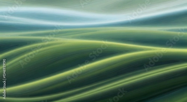 Fototapeta  A soft green and blue watercolor texture reminiscent of rolling hills or mountains in the distance, Ai Generated