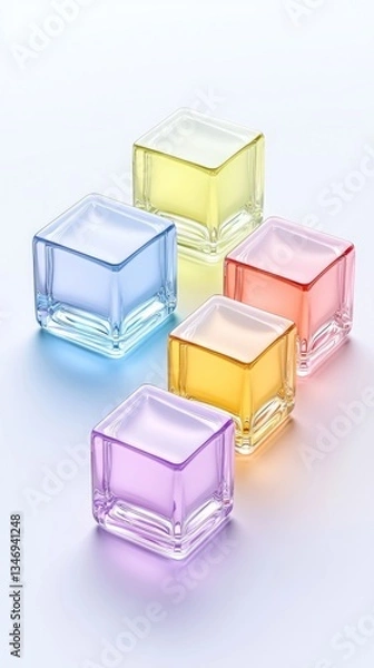 Obraz Time warp future parallel. Colorful glass cubes arranged artistically, showcasing a variety of pastel hues against a clean background.