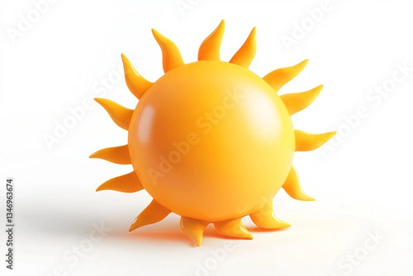 Fototapeta yellow sun 3d render icon isolated on white background