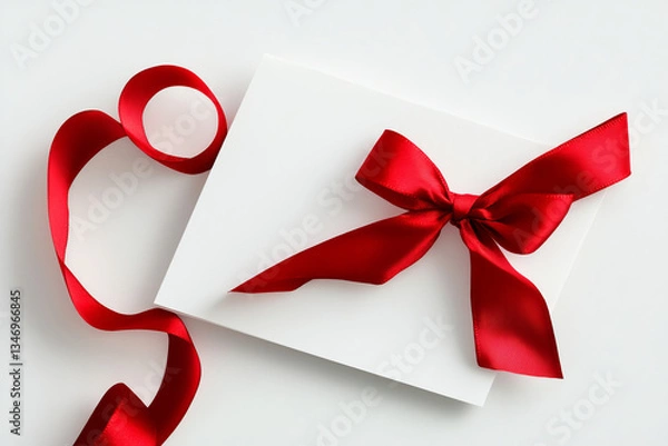 Fototapeta blank white gift tag with red ribbon isolated on white background