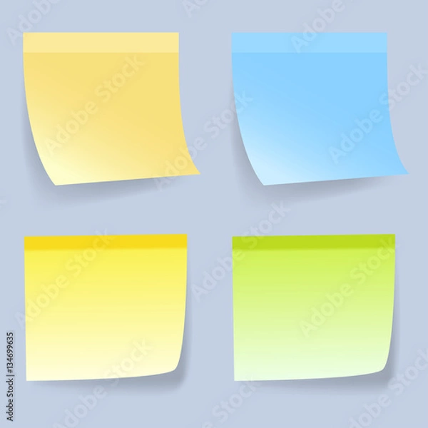 Fototapeta Coloured Sticky Notes on gray background. Vector illustration.