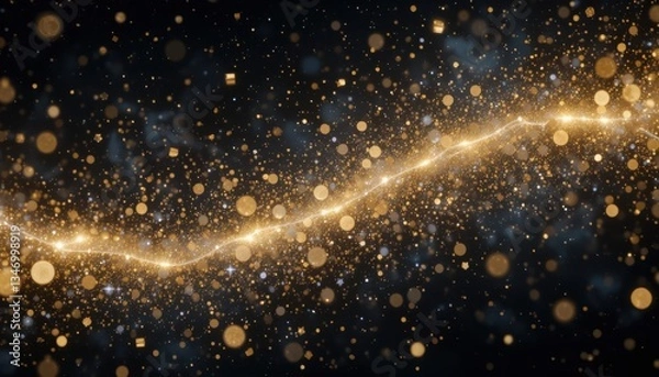 Fototapeta Elegant Cosmic Background: Shimmering Gold and White Confetti on Rich Black Sky in Stunning Digital Artwork