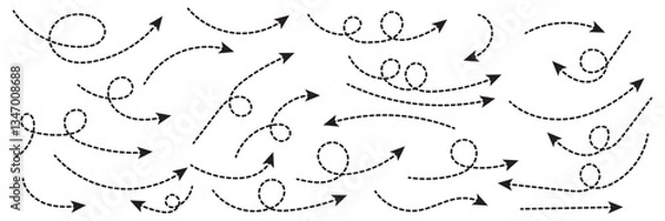 Fototapeta Curved dotted arrow. Zigzag arrow stripes design with dotted lines.