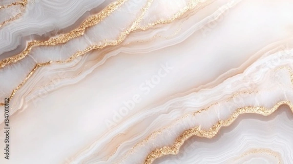 Obraz Abstract marble texture featuring soft gray, white, and beige tones with striking gold veins, adding a touch of elegance and luxury.