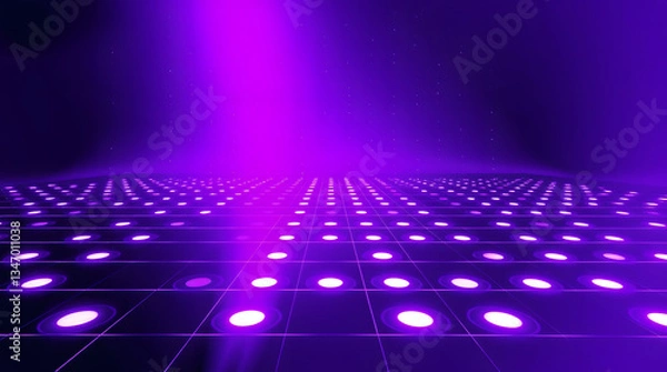 Fototapeta Abstract digital grid pattern with blue glowing lights.
