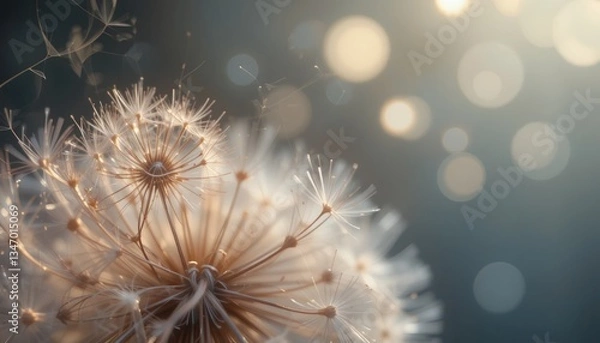 Fototapeta Soft dandelion seeds floating in gentle breeze nature scene abstract photography serene environment close-up viewpoint beauty of life