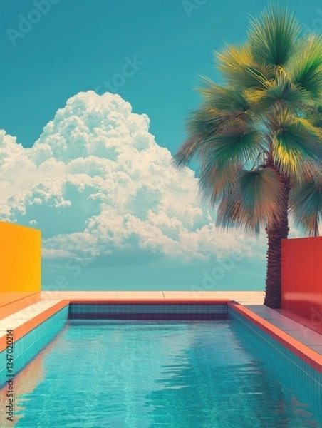 Fototapeta a creative picture of a pool, the vibe is retro and aesthetic.