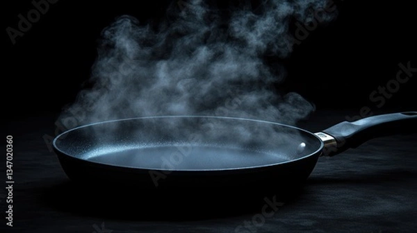 Obraz Empty pan steaming on dark surface