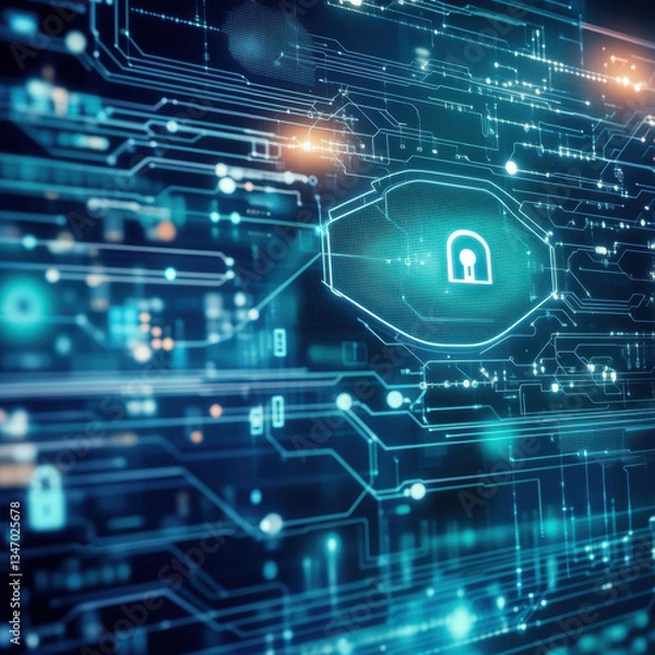 Obraz Shield and padlock to symbolize Internet security. AI generative.