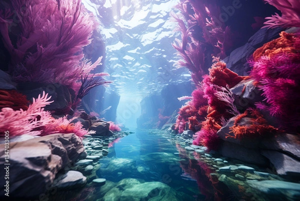 Obraz ethereal realm beneath frozen expanse of glaciers, where vibrant ecosystems thrive and polar marine life dances amidst unique and features