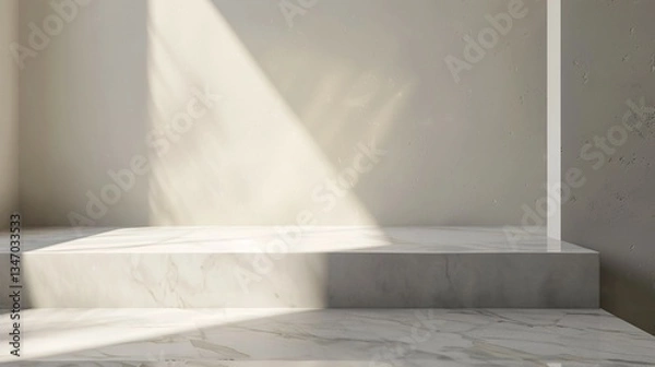 Fototapeta Minimalist Marble Steps with Sunlight and Shadows Background