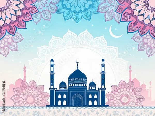 Obraz Ethereal Mosque Illustration with Decorative Mandala Art