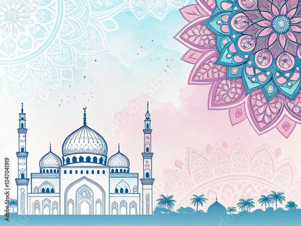 Obraz Minimalist yet Elegant Mosque Silhouette with Islamic Patterns background design