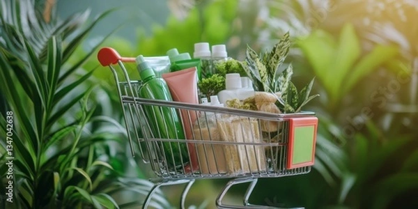 Obraz Shopping cart filled with eco friendly products