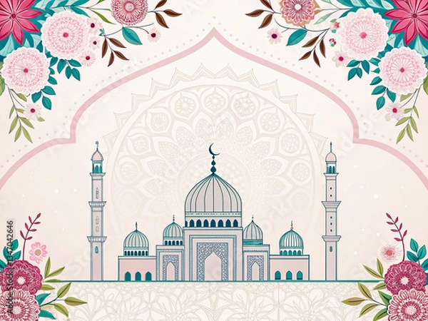 Obraz Islamic Art Inspired Decorative Background with Mosque