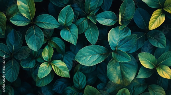 Fototapeta A textured botanical background of vibrant green leaves creates a lush, organic pattern.