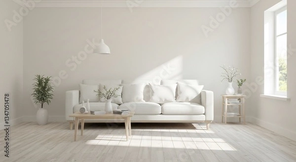 Fototapeta 白い部屋 穏やか光差し込む シンプルソファ