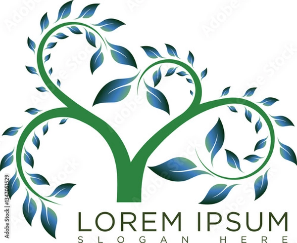 Fototapeta Abstract vibrant tree logo design, root vector - Tree of life logo design inspiration isolated on white background.	