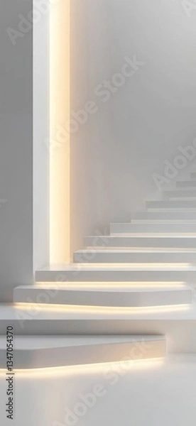 Obraz Minimalist white staircase with warm neon lights