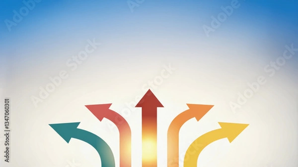 Fototapeta Abstract layered arrows pointing in different directions, [business mindset], [flexibility].