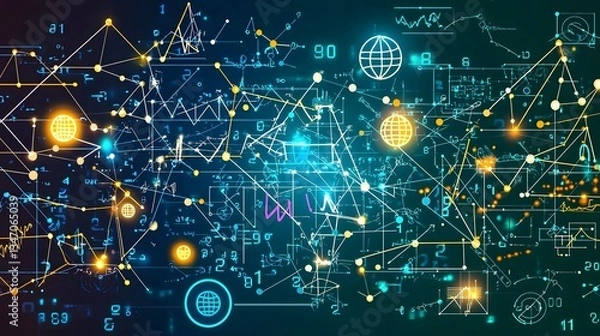 Fototapeta Floating Mathematical Symbols in Digital Educational Futuristic Concept