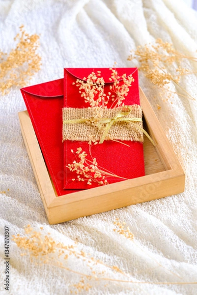 Fototapeta red money envelope in aesthetic concept