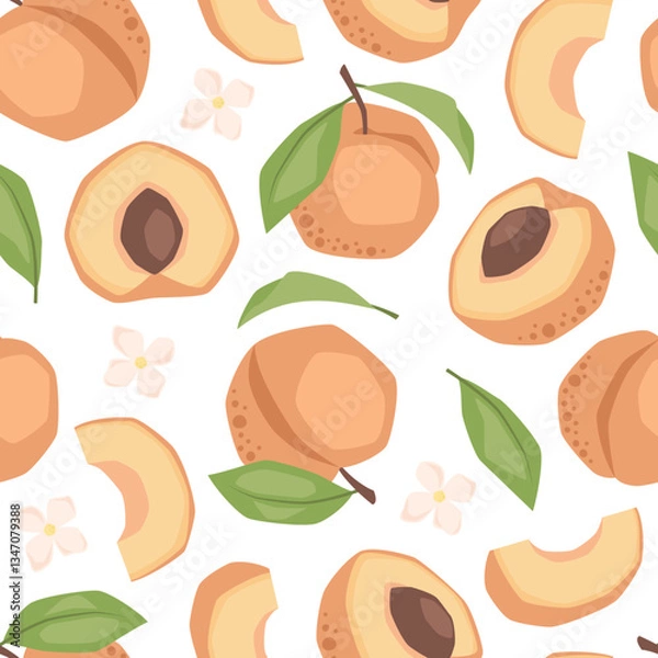 Fototapeta Vector seamless pattern with peaches on white background