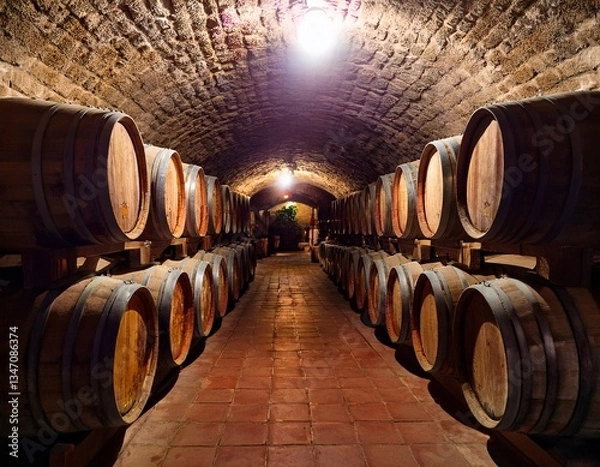 Obraz Ancient wine barrels in rustic cellar